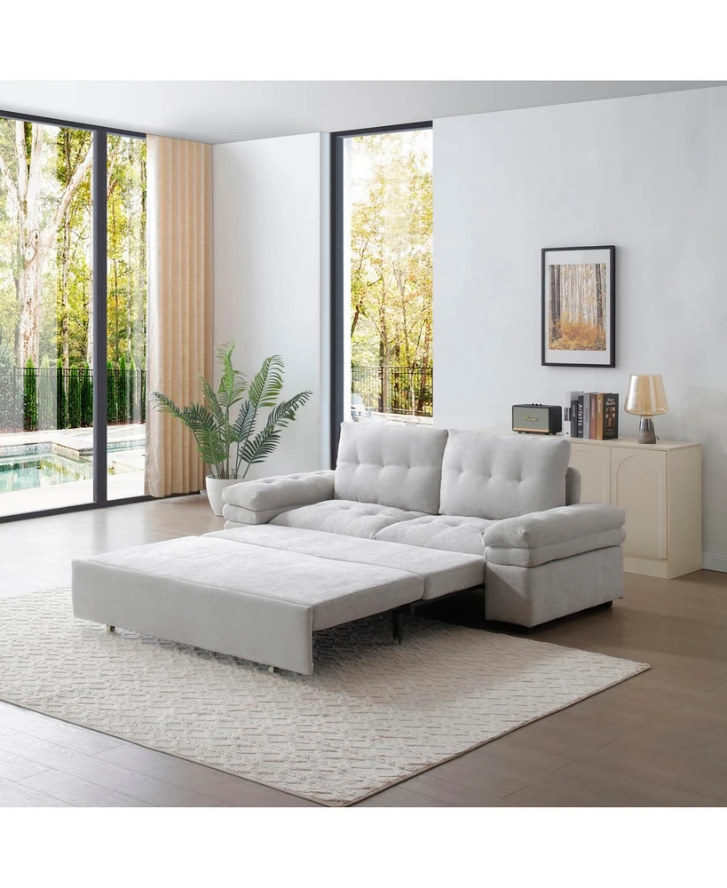 Grey Linen Sleeper Sofa Bed with Pull Out Chaise