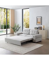Grey Linen Sleeper Sofa Bed with Pull Out Chaise