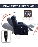Blue Dual Motor Infinite Position Up to 350 Lbs Chenille Power Lift Recliner Chair, Heavy Duty Motion Mechanism with 8-Point Vibration Massage and Lum