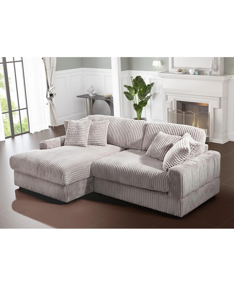 Modern CorduroyCorner sofa Sleeper Sofa Couch With Comfy Deep Seat& 6 Pillows