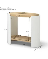 3-Piece Coffee Table Set, 31" Round Rustic Wood Table with Storage, Modern Home Furniture (Natural & White)