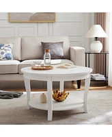 Round Coffee Table with Storage Shelf, 2-Tier Accent Table, 30" x 30" x 18