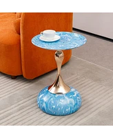 Modern Round Coffee Table, Metal Pedestal Table for Small Spaces