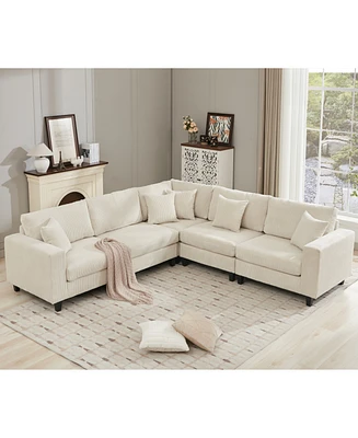 Oversized Corduroy Modular Sofa Set: 5-Seat L-Shaped