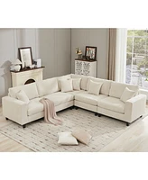 Oversized Corduroy Modular Sofa Set: 5-Seat L-Shaped