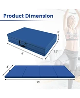 4-Panel Pu Leather Folding Exercise Mat with Carrying Handles-Navy