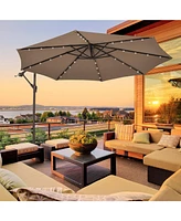 10 Feet Cantilever Umbrella with 32 Led Lights and Solar Panel Batteries-Tan