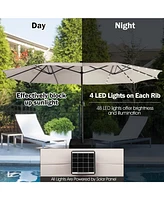 15 Feet Twin Patio Umbrella with 48 Solar Led Lights