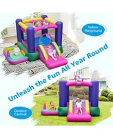 Inflatable Bounce House with Slide Splash Pool and Ring Tossing Games without Blower