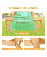 Kids Outdoor Wooden Picnic Table and Bench Set with Umbrella Hole