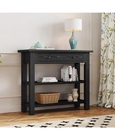 Retro Console Table with Drawer and Two Sturdy Shelves for Entryway, Living Room (Black