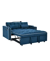 55.51 inch versatile foldable sofa bed in 3 lengths, modern sofa sofa sofa velvet pull-out bed, adjustable back and with Usb port and ashtray and swiv