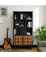 Bookcase with Cabinet, Bookshelf with Doors, Black&Honey