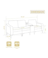 Convertible Sectional Corduroy Sofa with Cupholders, Usb,Three-seater,Beige