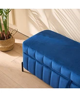 49.21"Wide Velvet Storage Soft Bench for Living Room, Entryway and Bedroom. Navy