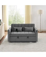 54.33 inch versatile foldable sofa bed in 3 lengths, modern sofa sofa sofa velvet pull-out bed, adjustable back (Gray)