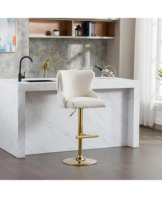 Velvet Bar Stool with Adjustable Height and Accentuated Lion's Head Design