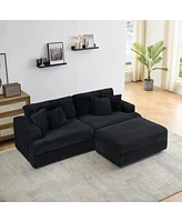 82 inches black corduroy sofa, storage feet +4 throw pillows, create a living room, office fashion new darling!