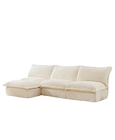 Cream Corduroy Modular Armless Sectional Sofa with Reversible Ottoman