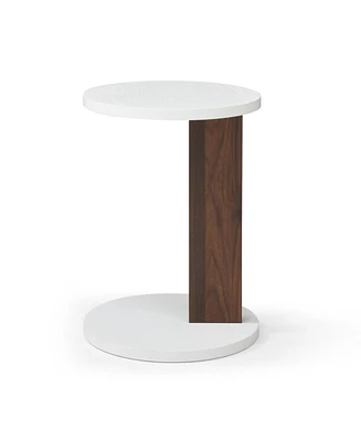 Rustic C-Shaped End Table for Living Room, Bedroom, Bedside (White and Walnut)