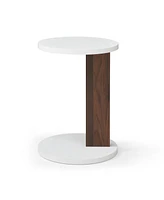 Rustic C-Shaped End Table for Living Room, Bedroom, Bedside (White and Walnut)
