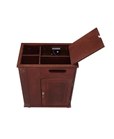 Powered End Table with Charging Station, Nightstand with Storage, Wheels, Red
