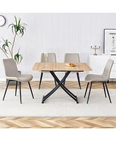 Modern 5-Piece Dining Set:- Lift Platform Table with Mdf Desktop- 4 Light Gray Faux Leather Chairs