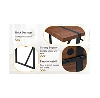 Industrial Walnut Dining Set with 6 Brown Suede Chairs