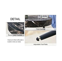 31.5" Black Marble-Patterned Round Coffee Table with Metal Legs