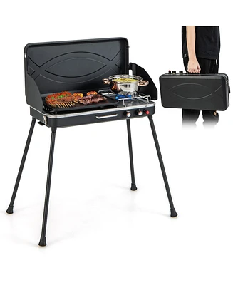2-in-1 Gas Camping Grill and Stove with Detachable Legs