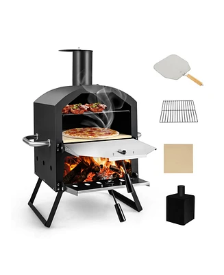 2-Layer Pizza Oven with Removable Cooking Rack and Folding Legs