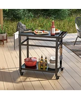 Double-Shelf Movable Bbq Cart with 4 Lockable Wheels