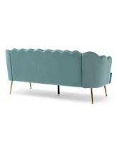 Modern Glam Velvet 3-Seater Sofa With Channel Stitching And Gold Legs