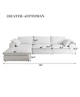 Cloud Modular Sectional Sofa with Storage Ottoman 120inch Down Filled Comfort L Shaped Sofa Couch for Living Room 3Seater +1 Ottoman