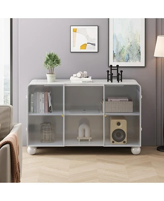 47.25" Glass Storage Cabinet Floor-to-ceiling for Kitchen, Living Room, Bathroom(White)