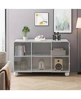 47.25" Glass Storage Cabinet Floor-to-ceiling for Kitchen, Living Room, Bathroom(White)