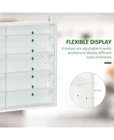5-Tier Display Cabinet, Glass Display Case with 2 Doors and Adjustable Shelves, Wall-Mounted, White