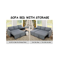 Light Grey Pull Out Sectional Sofa with Storage