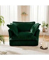 Green Corduroy Slipcovered Armchair with Pillows