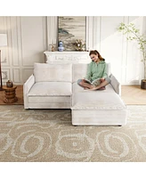 Corduroy Loveseat Sofa with Ottoman & 2 Cushions