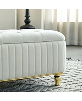 47.24''W Storage Ottoman,Upholstered Velvet Fabric Storage Ottoman with Safety Hinge, gold decoration strip and gold embroidery Footstool, Ottoman Ben