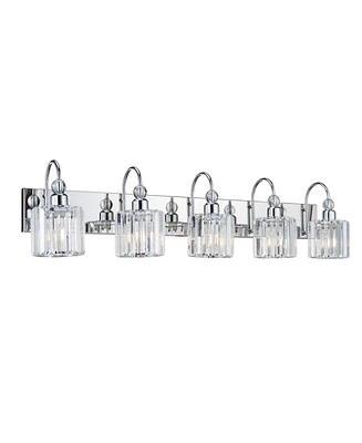 Modern Wall-Mounted Light Home Bedroom Bathroom Vanity Light Chrome Color Crystal Lampshade 5-Light E26 Bulb Wall Light