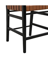 24" Classic Pu Counter Stools (Set of 2), Rubberwood Frame, Brown