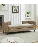 Taupe Chenille Chaise Lounge with Nailheads, Sleeper Sofa, 4 Pillows & 2 Bolsters