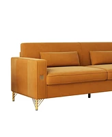 Gold Accented Velvet Sofa - 3-Seat Couch for Living Room and Office