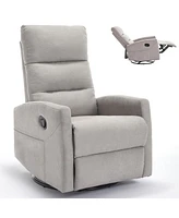 Manual Recliner Chair with Rocker and Swivel in Fabric for Living Room, Khaki