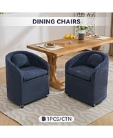 Set of 1 Chenille Fabric Dining Armchair With Back Cushion and Universal Wheels,Blue