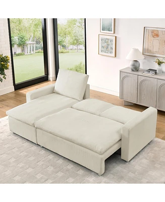 L-Shaped Convertible Sofa Bed with Pull-Out Bed, Storage and Washable Covers