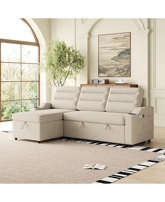 Convertible Sofa Bed with Storage, Recliner, and Cup Holder