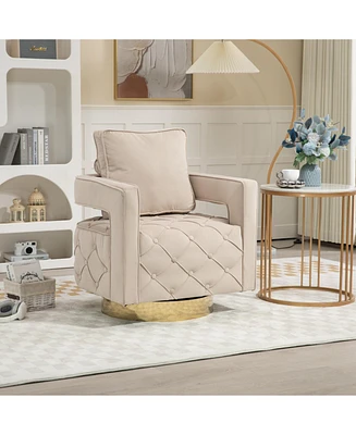 Modern Velvet Accent Chair with Pillow and Tufted Button